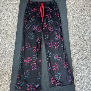 Stars Above Black Red Floral Print Velvet Pajama Sleep Lounge Pant Women's Small